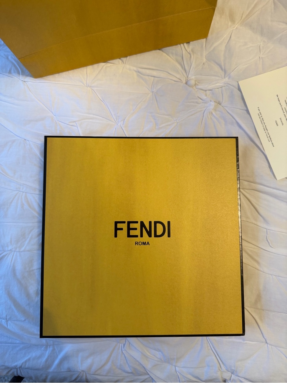 Fendi Scarf Box and shopping bag Gold with Black Logo